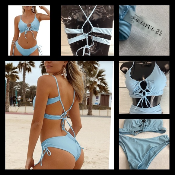 Blue two piece bikini. - Picture 3 of 6